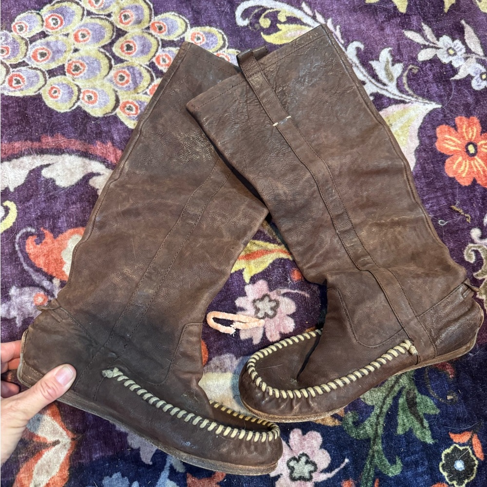 Runway- Frye Brown Leather Moccasin Boots